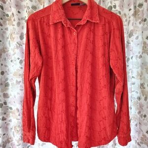 Orange Corduroy Embroidered Button Down Vintage Large 100 Cotton APW for Women